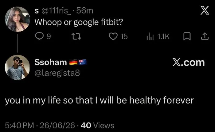 Twitter exchange about Fitbit and health with starry-eyed lovers keyword
