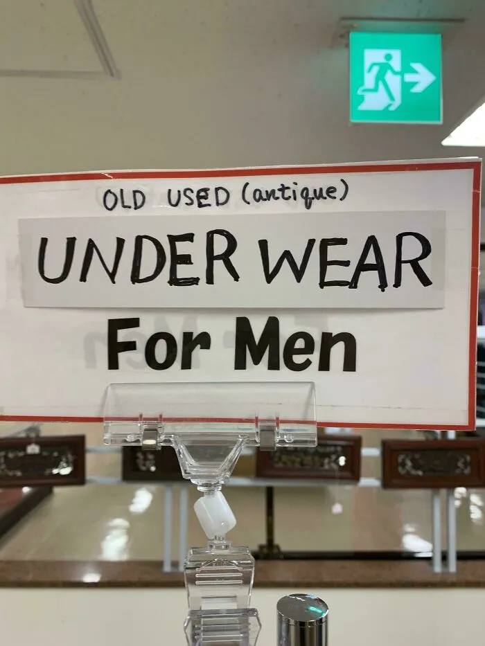 Unhinged sign for old used antique men underwear