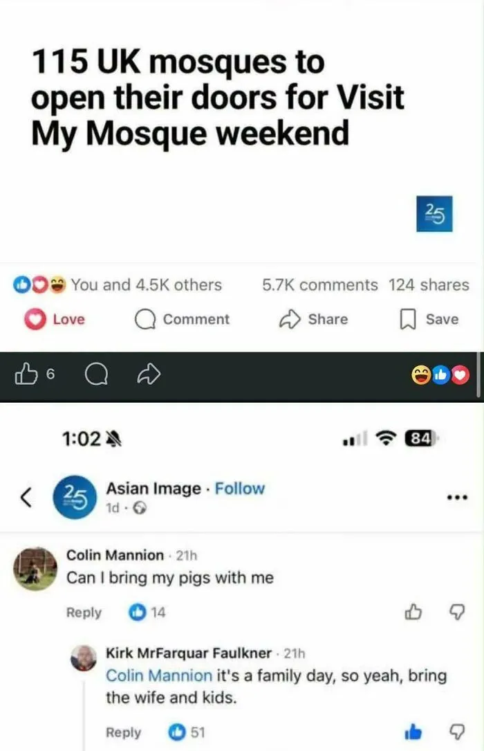 A social media screenshot representing relatable British memes with a witty reply to a comment