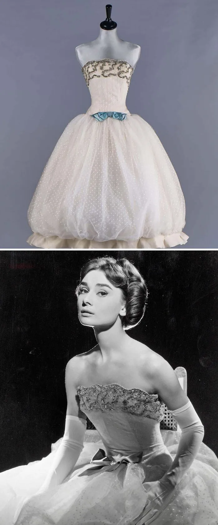 Audrey Hepburn's Givenchy Haute Couture White Point D'esprit Ball Gown Worn In The Opera Scene Of 'Love In The Afternoon', 1956