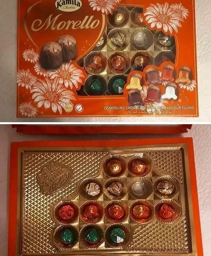 A chocolate box with hidden empty spaces under packaging, showing terrible product design.