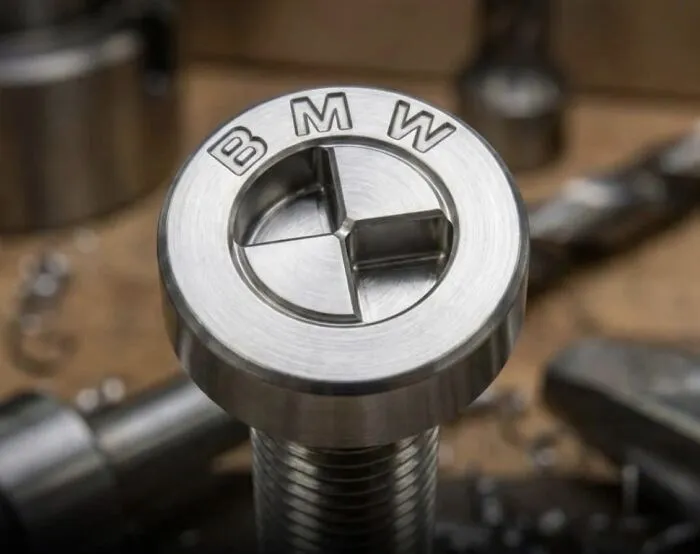 A patented BMW roundel-shaped screw head designed to stop self-repair, a terrible product design example