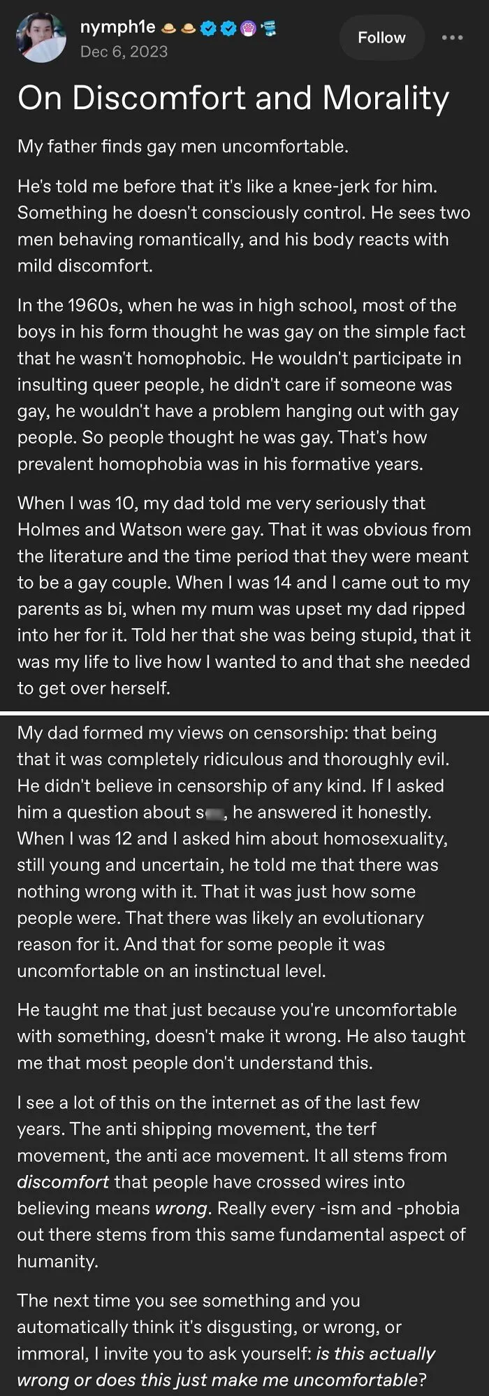 On Discomfort And Morality