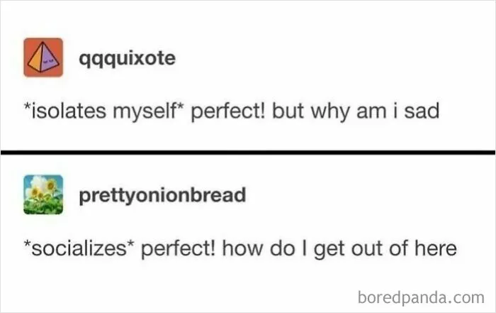 Relatable memes about socializing and isolating with funny text conversations