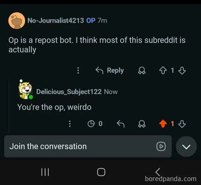 A Reddit thread showing a user who pretended to be someone else commenting on their own post and getting caught.