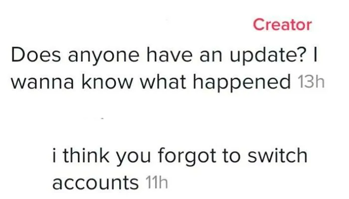 A comment thread where a creator pretended to be someone else and forgot to switch accounts