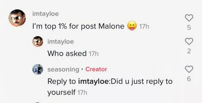 An online user who pretended to be someone else but forgot to switch accounts on social media.