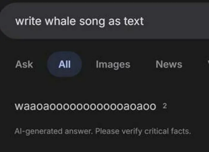 An AI getting things wrong by translating a whale song into silly text
