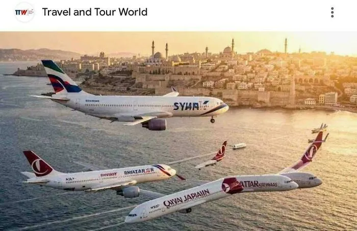 An AI-generated travel photo showing distorted airplanes, a clear example of AI getting things wrong.