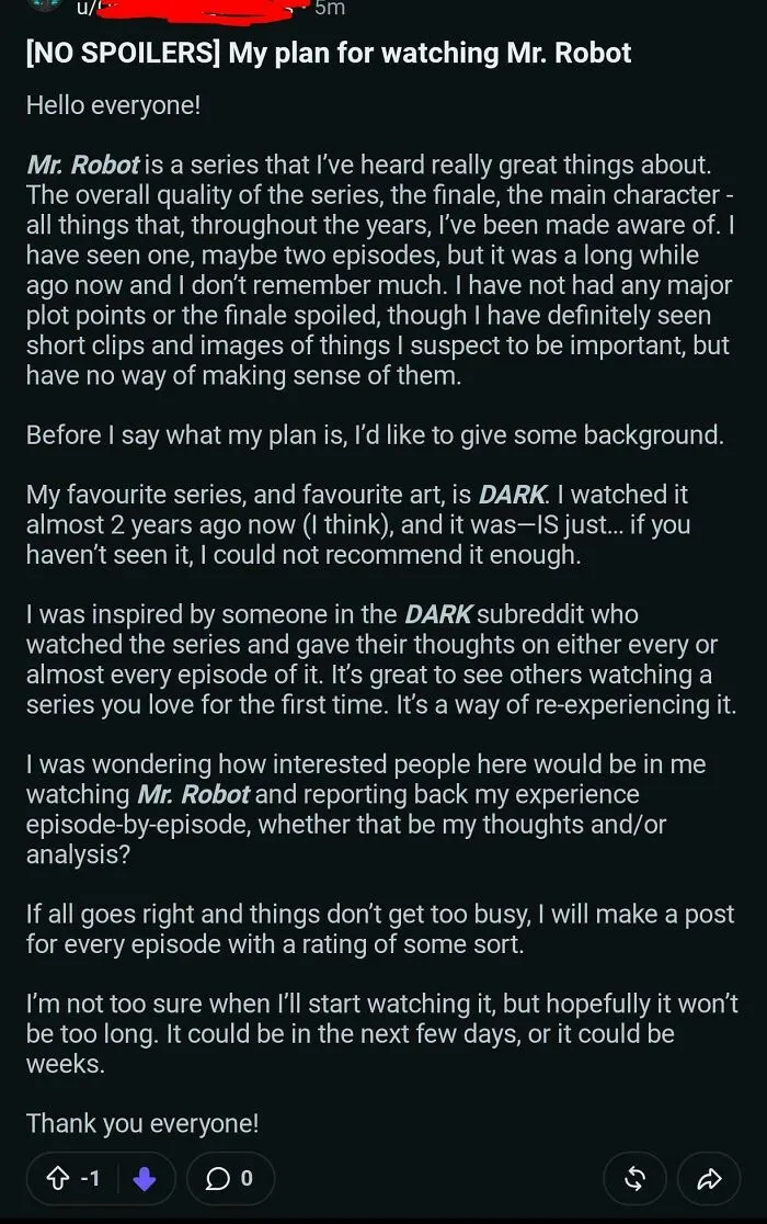 A lengthy social media post about viewing plans, demonstrating main character syndrome online
