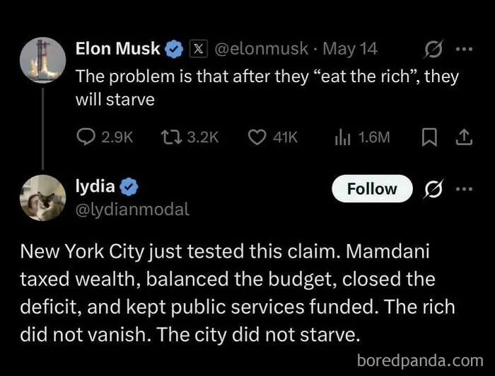 Elon Musk tweet debate on taxing the rich and city budget with public services funding