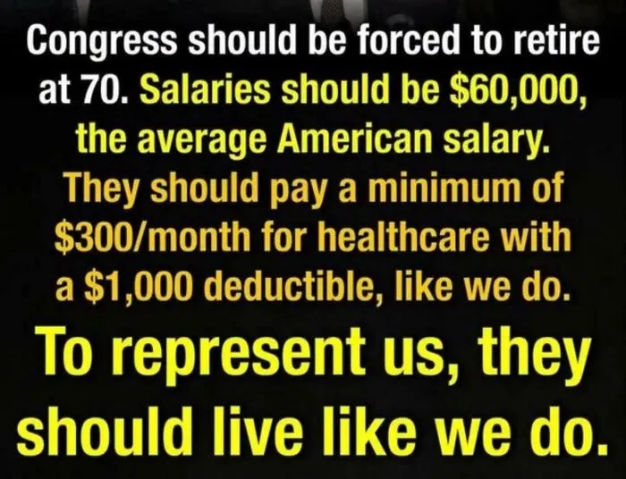 Call for Congress salaries and healthcare to mirror average American earnings