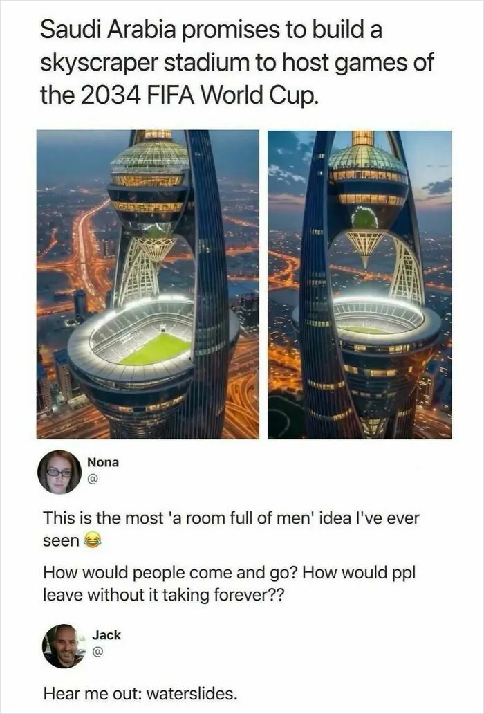 Saudi Arabia skyscraper stadium design for 2034 FIFA World Cup games