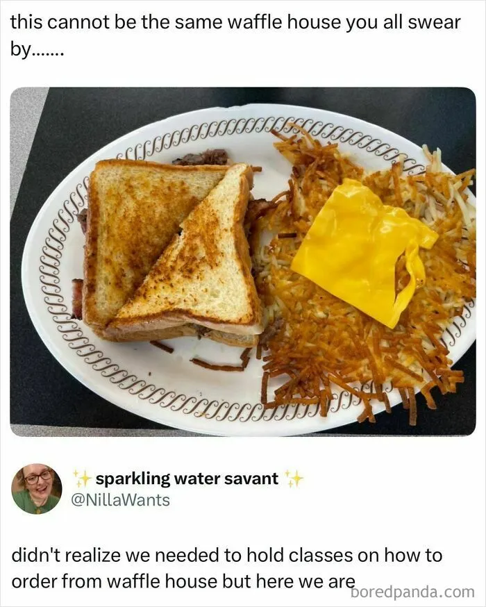Wild memes showing disappointing Waffle House meal with cheese