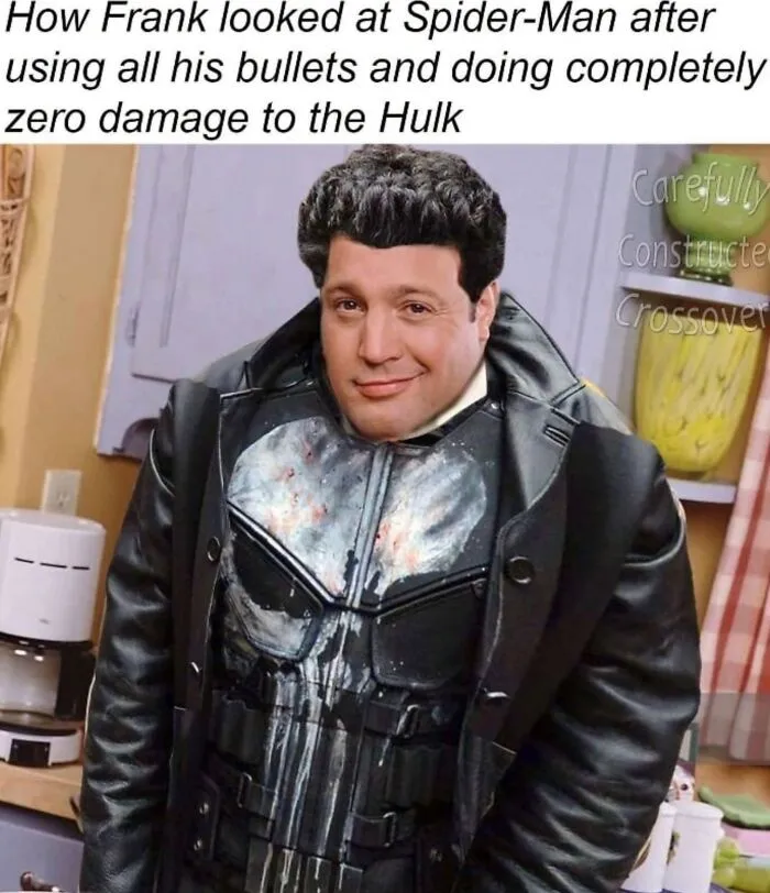 Humorous Wild Memes Thehomie image of Frank dressed as Punisher after failing against Hulk