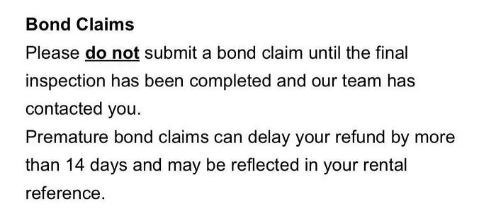 Official notice regarding bond claims that can lead to renting and booking experiences regrets.