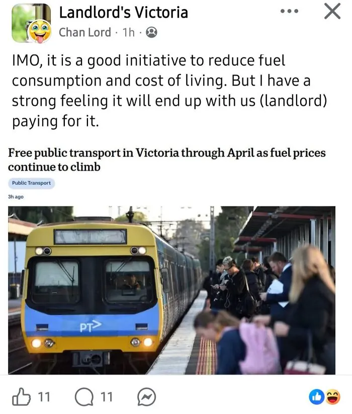 A facebook post complaining about free public transport, highlighting renting and booking issues