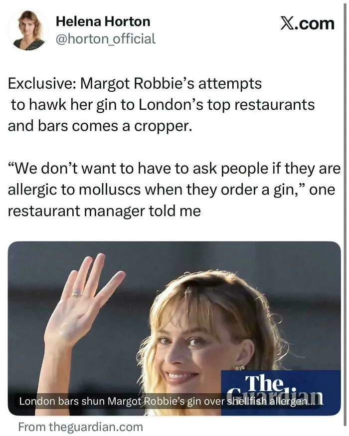 "We Don't Want To Have To Ask People If They Are Allergic To Molluscs When They Order A Gin"
