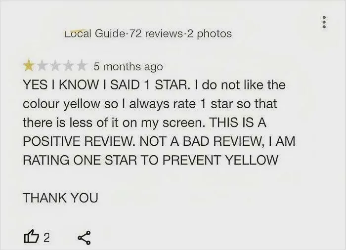 I Am Rating One Star To Prevent Yellow