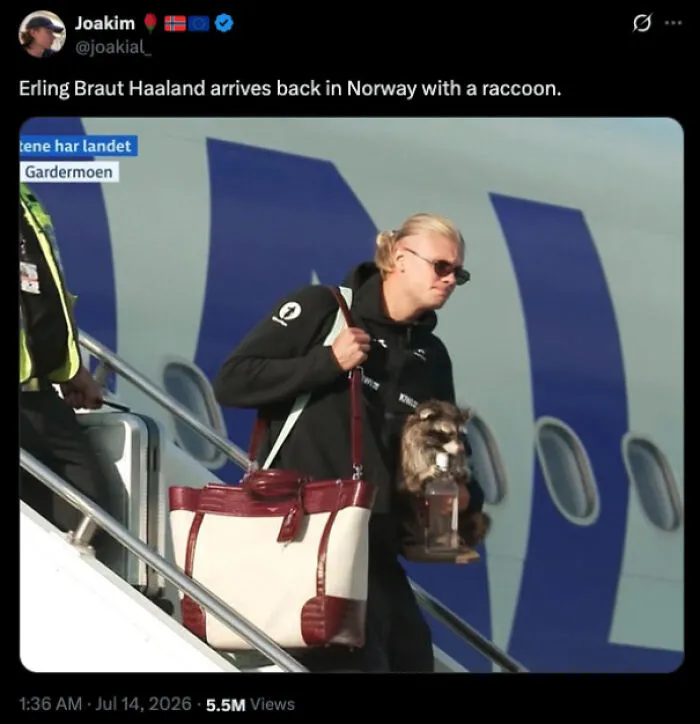 Erling Braut Haaland Arrives Back In Norway With A Raccoon