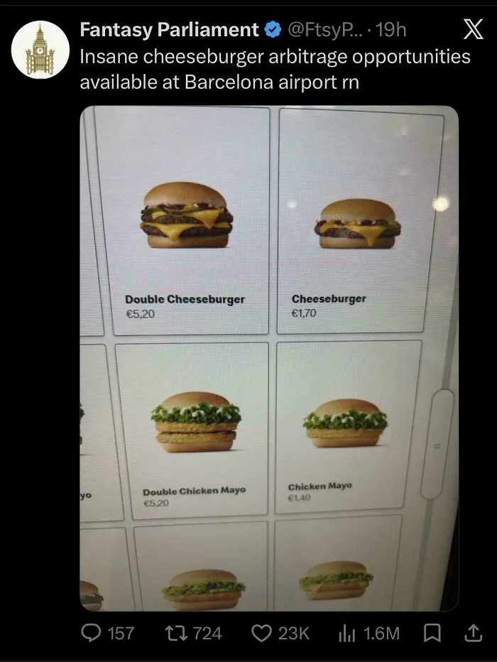 Insane Cheeseburger Arbitrage Opportunities Available At Barcelona Airport Rn