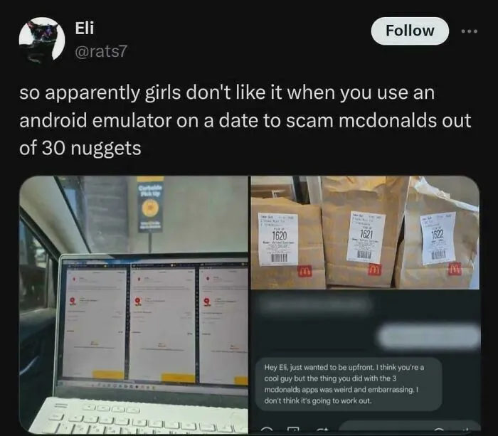 So Apparently Girls Don’t Like It When You Use An Android Emulator On A Date To Scam Mcdonalds Out Of 30 Nuggets