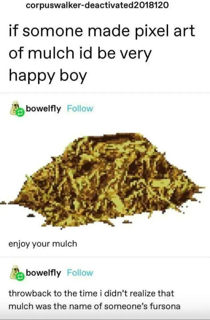Throwback To The Time I Didn't Realize That Mulch Was The Name Of Someone's Fursona