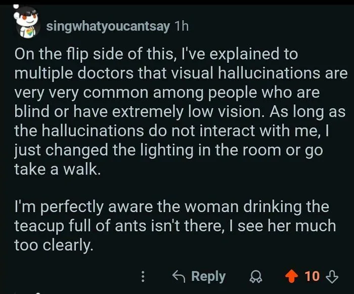 I'm Perfectly Aware The Woman Drinking The Teacup Full Of Ants Isn't There, I See Her Much Too Clearly