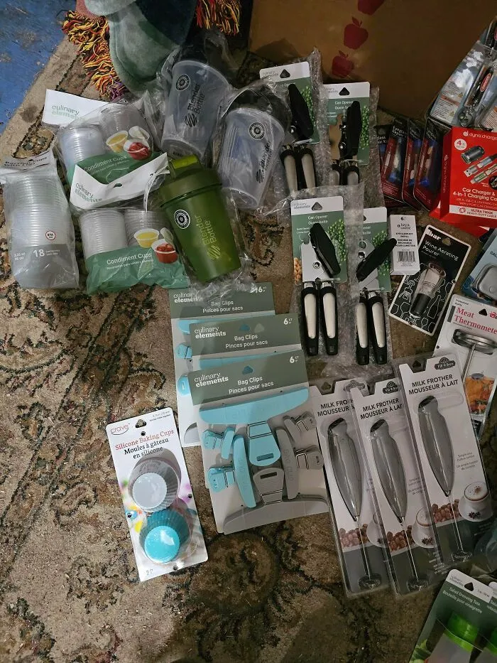 Assorted kitchen tools and gadgets found dumpster diving treasures