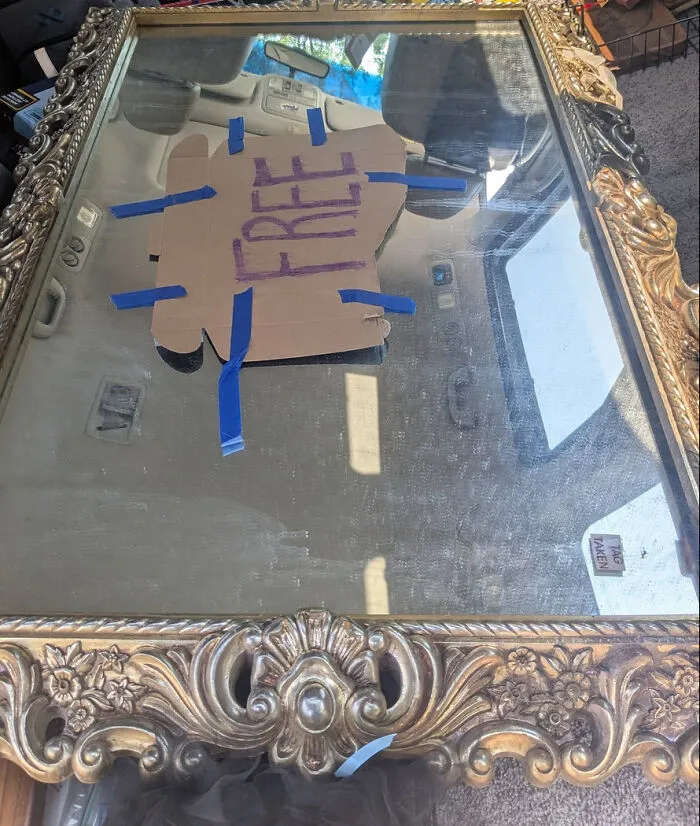 Ornate framed mirror with free sign found dumpster diving