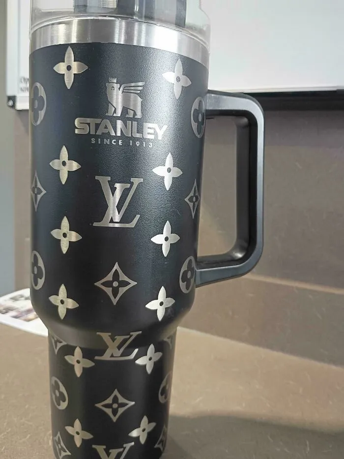 Stanley tumbler with Louis Vuitton pattern found dumpster diving