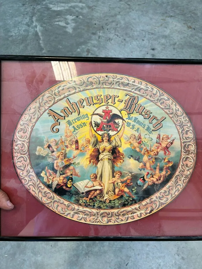 Vintage Anheuser-Busch framed sign found during dumpster diving