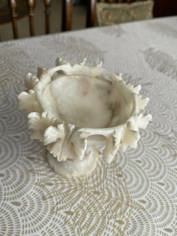 Hand-carved white marble bowl, an old treasure discovered by antique lovers