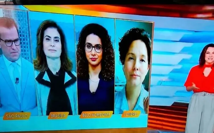 News anchors shown with a screen of remote reporters from different cities