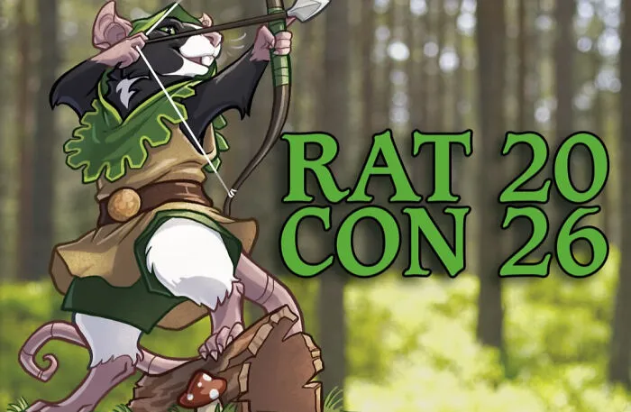 Hilarious badly designed signs including poster text reading RAT 20 CON 26 with a rat archer illustration