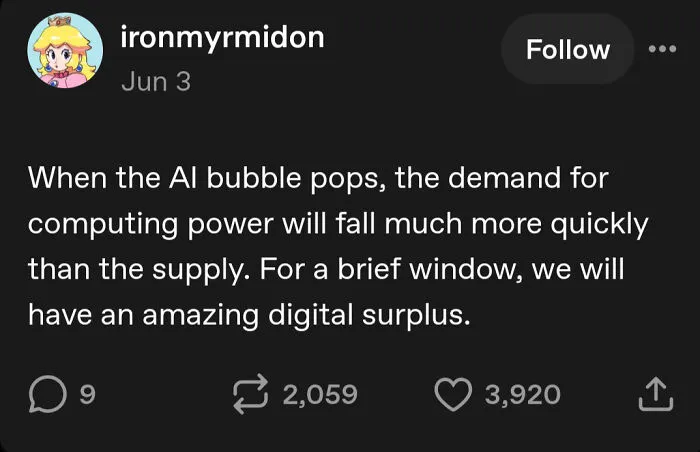 Tumblr post on AI bubble and computing power surplus