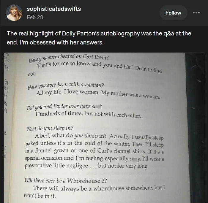Dolly Parton's autobiography Q&A excerpt with personal and provocative answers