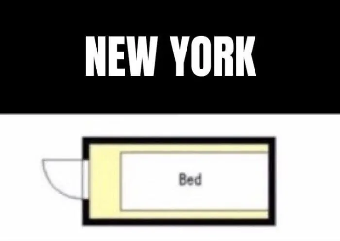 Simple tiny New York apartment floor plan with just a bed showing small living space