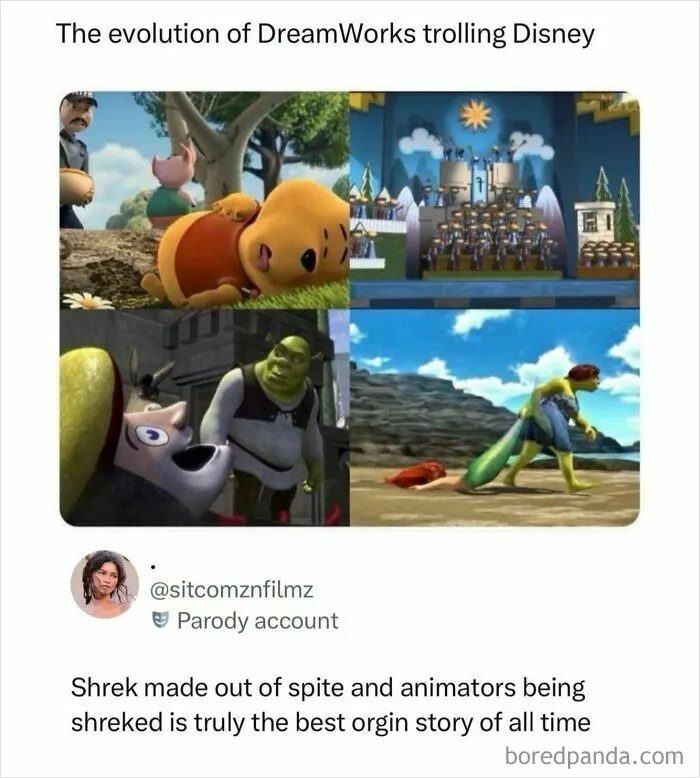 DreamWorks animation scenes parodying Disney movies in wild memes