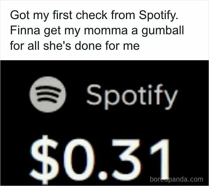 A screenshot showing a tiny Spotify payout, ideal for hilariously ridiculous memes