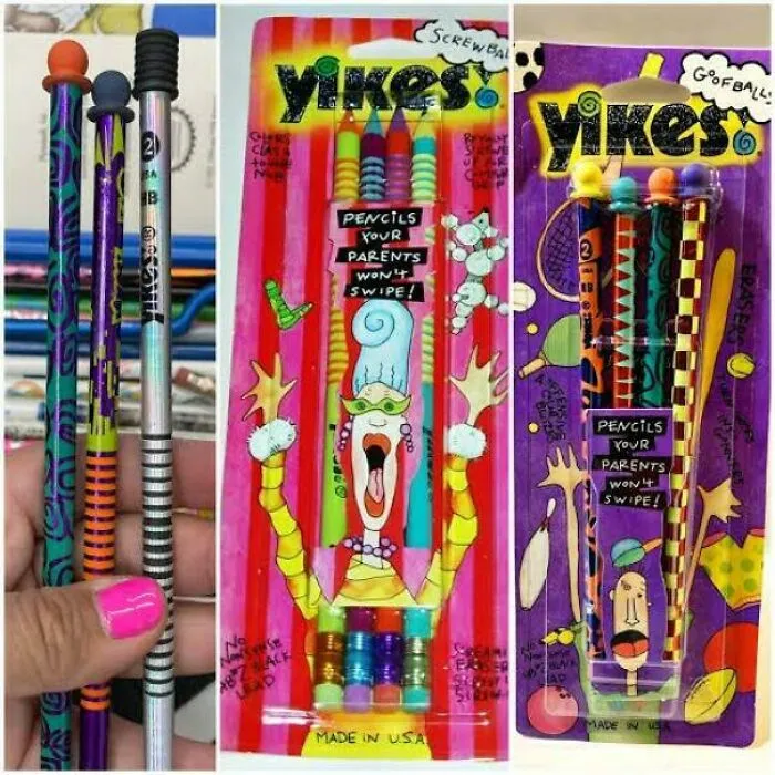 Colorful vintage Yikes pencils in their original packaging from the 90s
