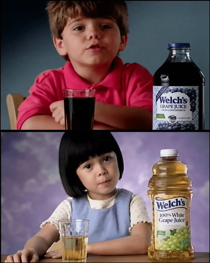 A boy and a girl advertising Welch grape juices from the 90s