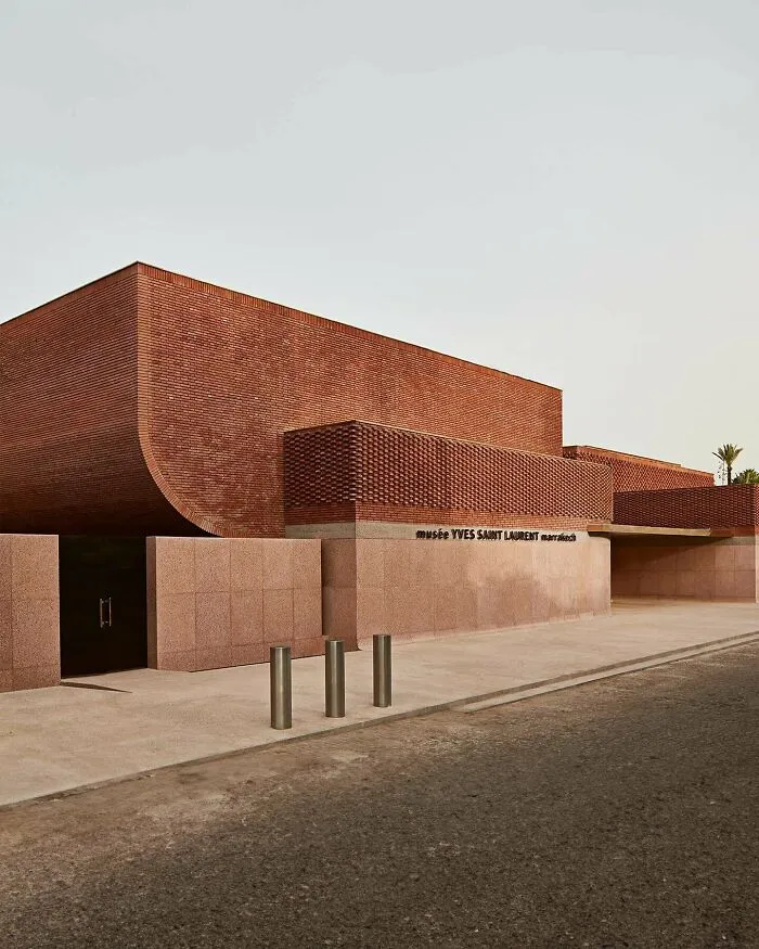 Musée Yves Saint Laurent Marrakech exterior displaying terracotta brickwork and unique architectural masterpieces