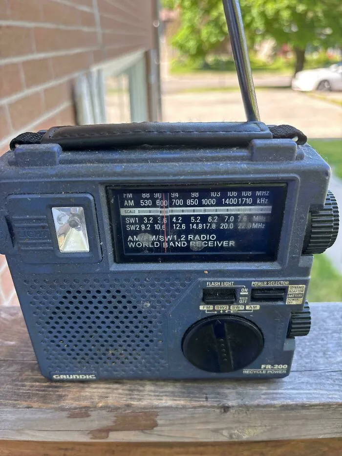 Old portable radio kept in working condition following practical frugal tips.