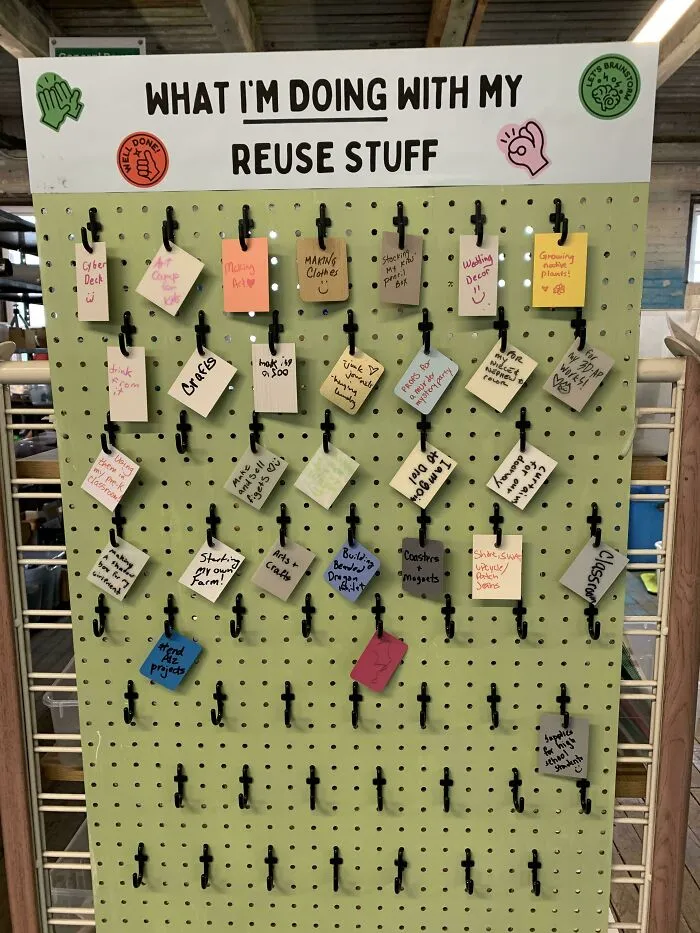 Pegboard filled with creative ideas as one of many frugal tips to save money.