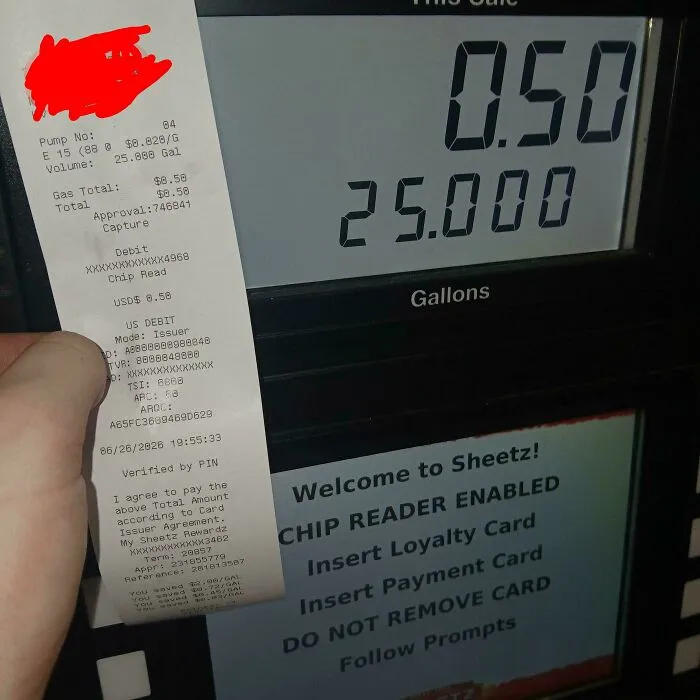 A gas pump digital display showing cheap gas prices, illustrating frugal tips for saving money.