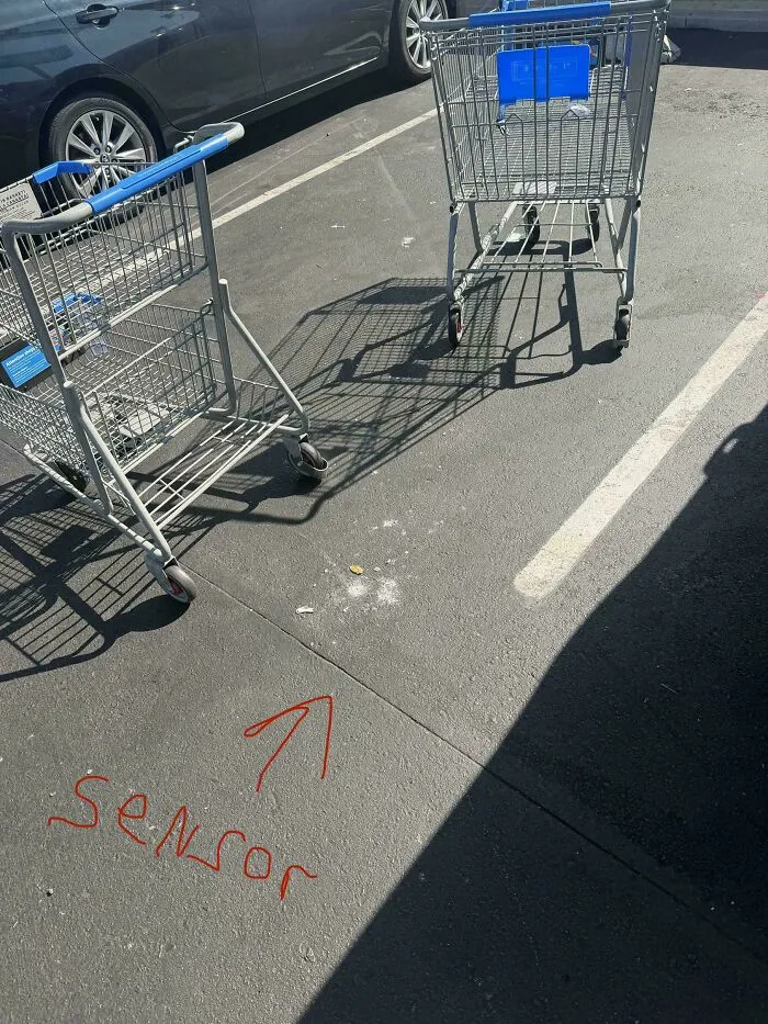 This Walmart Has Cart Wheels That Lock When You Cross A Sensor, To Keep People From Stealing Them. They Put The Sensor Inside The Parking Lot So Most Carts Lock Up