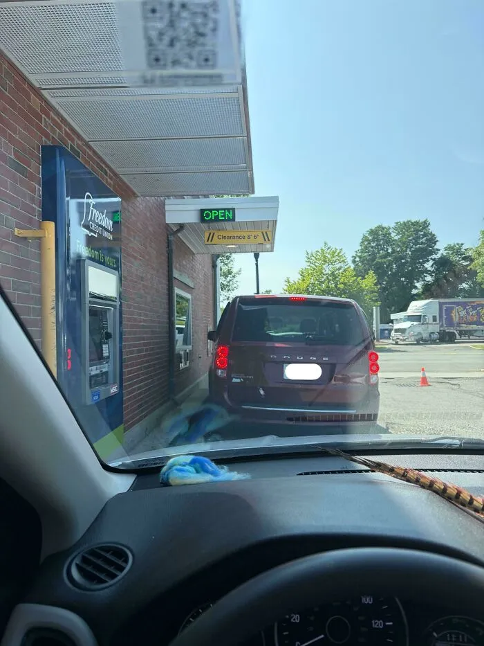 This ATM Is Too Close To The Drive-Through Teller. When The Teller Is In Use You Can’t Get To The ATM Unless You Get Out Of Your Car