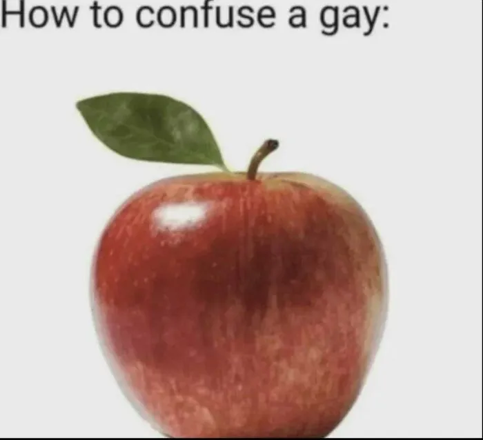 Funny memes depicting a single red apple with text above it.