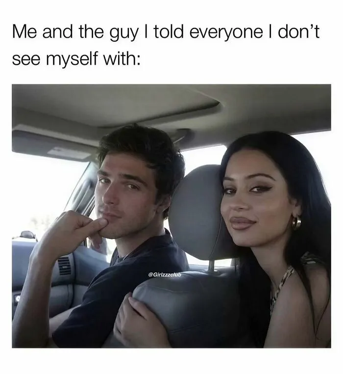Funny memes about being a woman showing a couple sitting inside a car